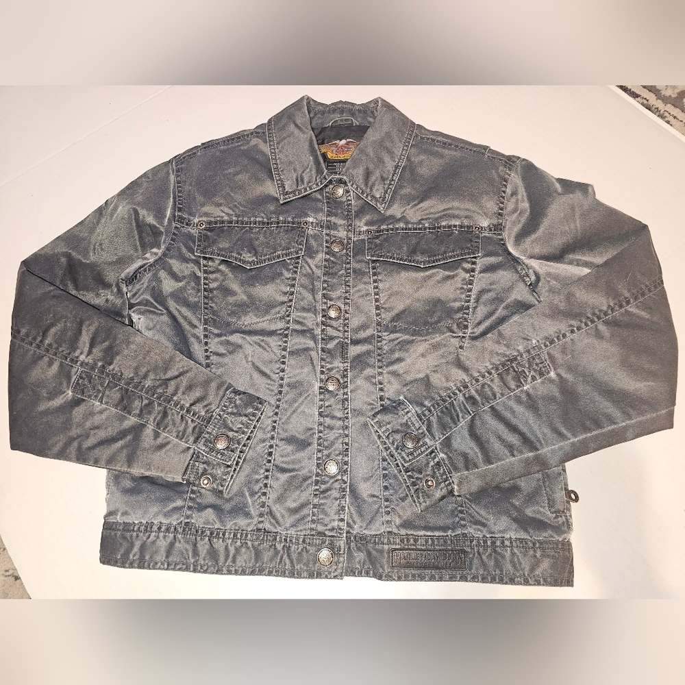 EUC Nylon Harley Davidson Womens Jacket Sz Small Shiny Grey